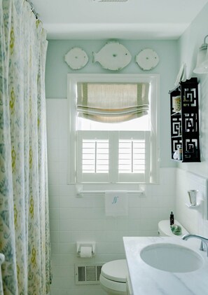 Duschwanne, Haartrockner, Handtücher