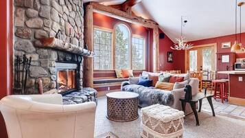 TV, fireplace, video games, DVD player