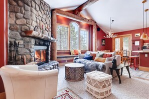 TV, fireplace, video games, DVD player