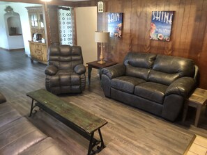 Televisión, chimenea, reproductor de DVD, libros