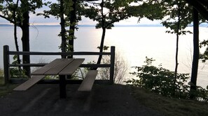 Enjoy a serene lakeside picnic at this tranquil outdoor setting.