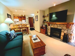 TV, fireplace, video games, DVD player