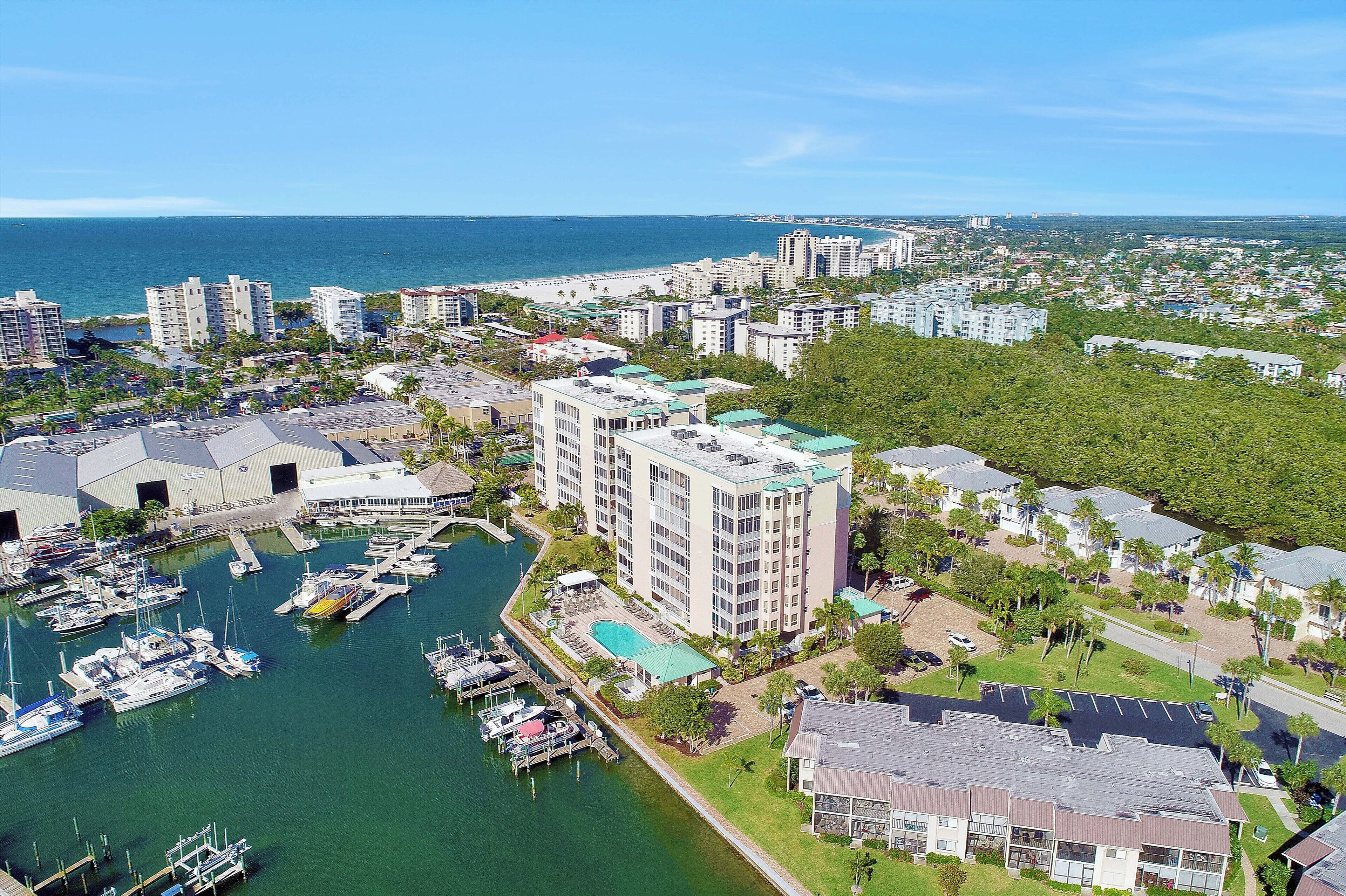 Castle beach shown here 1 block from penthouse condo & CVS in between w/red roof