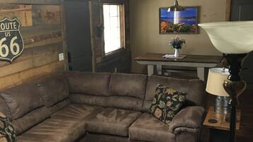 TV, fireplace, books