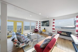 Smart TV, fireplace, stereo, printers