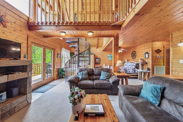 Smart TV, fireplace, DVD player, music library