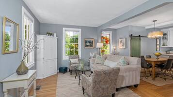 Smart TV, chimenea, reproductor de DVD y libros