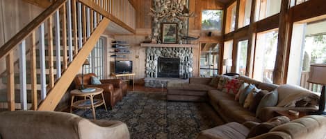 TV, fireplace, DVD player, books