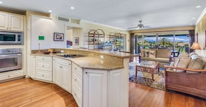 Fridge, microwave, oven, stovetop - WOW- New 2bd/2ba, Largest Lanai w/Ocean & Golf Course Views, Lowest Resort Fee! (Lahaina)