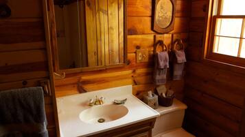 Combined shower/bathtub, hair dryer, towels, soap