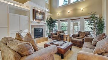 TV connectée, cheminée, lecteur de DVD