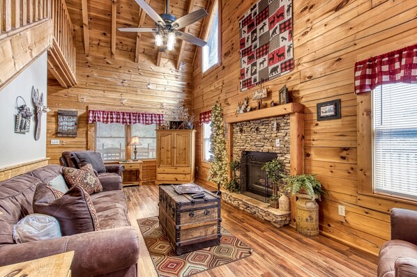 Smart TV, fireplace, DVD player, foosball