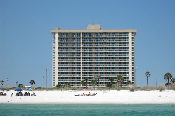 View of the building from the Gulf