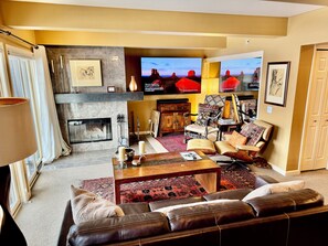 Smart TV, fireplace, table tennis, books