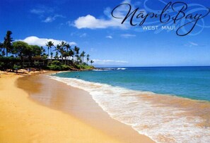 On the beach, sun-loungers, beach towels