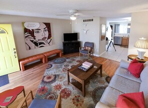 TV, DVD player, books