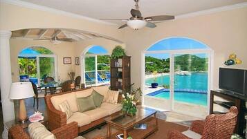 Smart TV, DVD player, books, video library