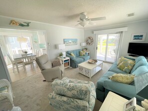 Smart TV, DVD player, books, video library