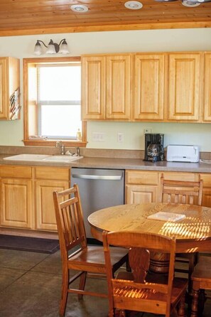 Fridge, microwave, dishwasher, coffee/tea maker
