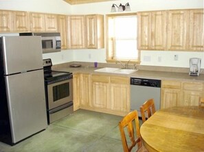 Fridge, microwave, dishwasher, coffee/tea maker