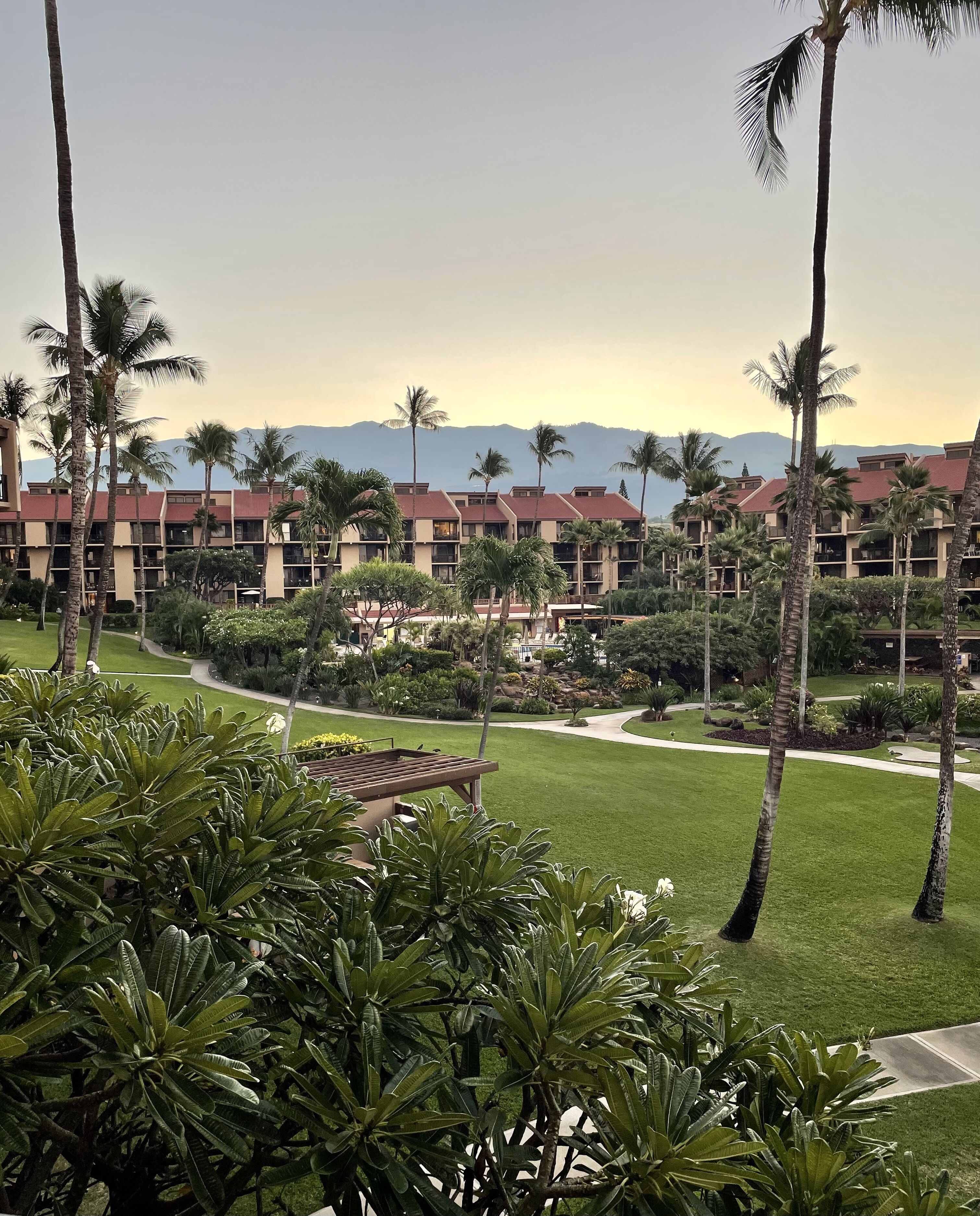 View from lanai before sunrise coming up over Haleakala
