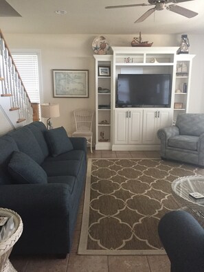 Televisión, reproductor de DVD, libros