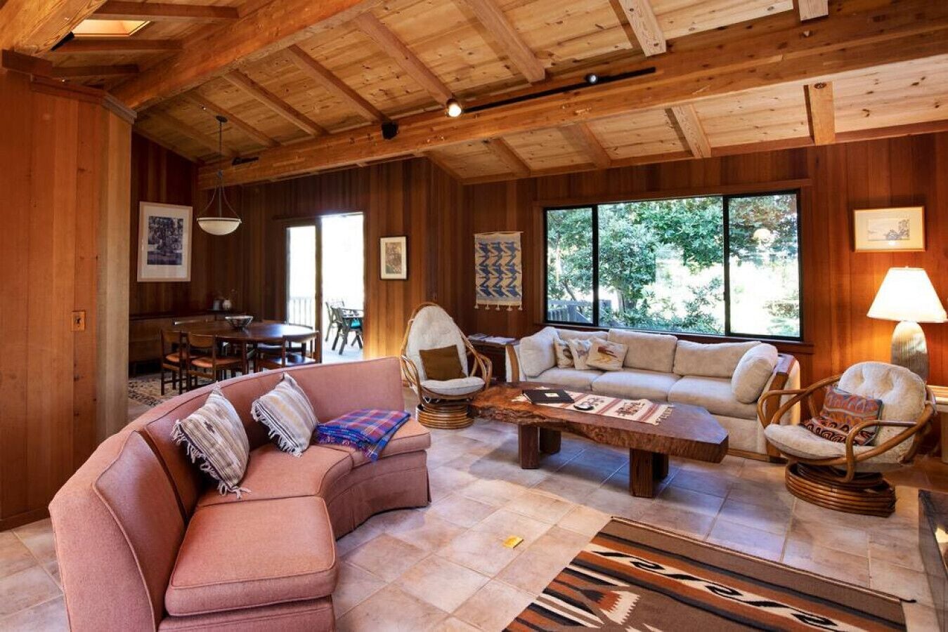 TV, fireplace, books, music library