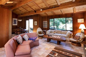 TV, fireplace, books, music library - Woodhaven | MCM Inspired Getaway w/ Amazing Views (Inverness)