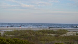A beach with people and a dog, grassy dunes, and a clear sky. - Overlooks Pool & Ocean.  3 BR, 3 BA, Isle of Palms, SC. Near Charleston,S.C. (Isle of Palms)