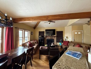 Smart TV, fireplace, video game console, DVD player