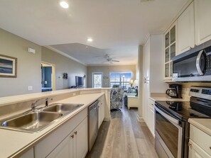 Fridge, microwave, oven, dishwasher