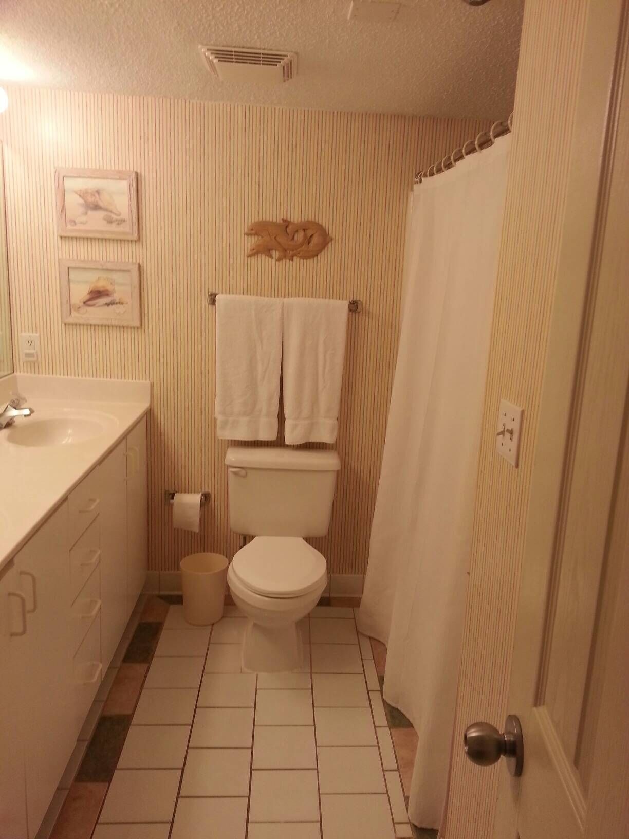 Master bathroom has double sinks, tub/ shower  and large storage closet. 