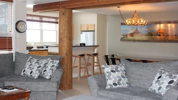 TV, fireplace, DVD player, books