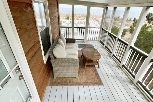 Screened porch for your morning coffee.