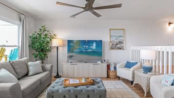 Smart-TV, DVD-Player, BĂŒcher, Stereoanlage