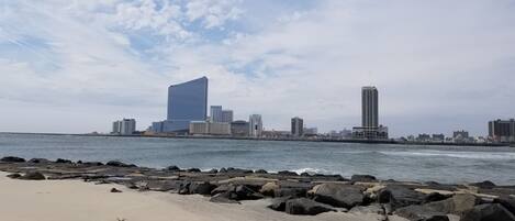 Beach nearby, sun loungers