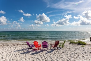 On the beach, sun loungers, beach towels - JUNE, JULY SPECIALS ,BEACHFRONT, PRIVATE BEACH ON THE WATERFRONT, Bring your Dog (Anna Maria)