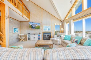 TV, DVD player, foosball, video library