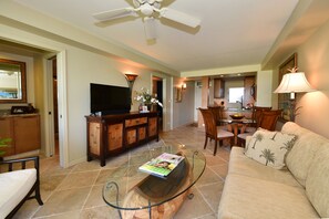 Smart TV, DVD player, books, stereo