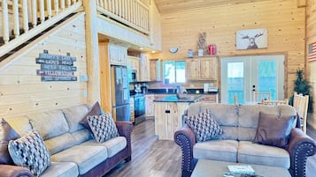 TV, fireplace, table football