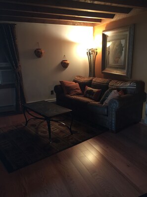 Smart TV, fireplace, video games, DVD player