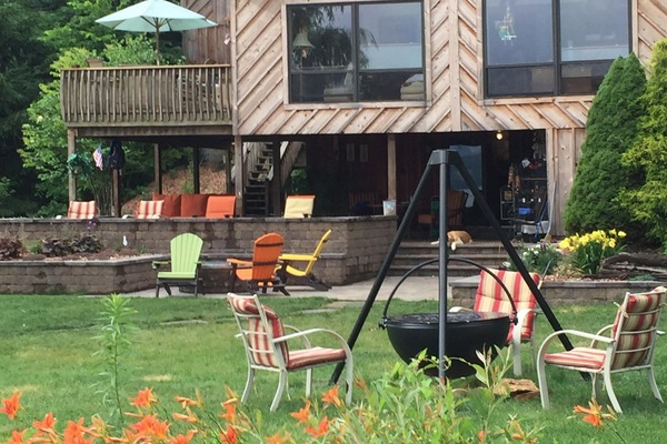 View of our lake house, with new wood burning, cowboy caldron