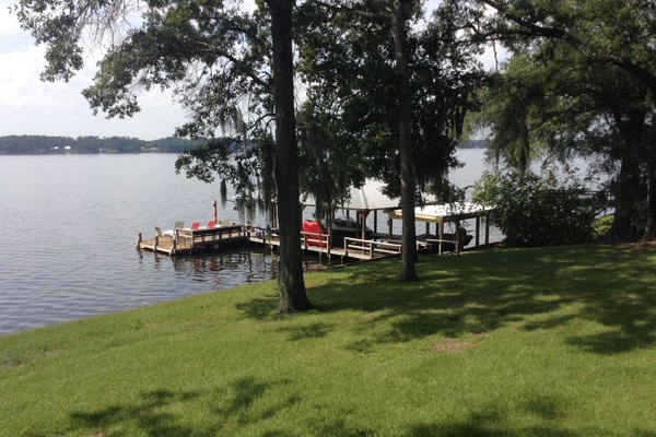 Boathouse and dock with ladder for swimming