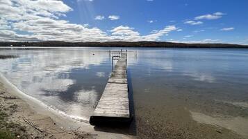 On the beach, sun loungers