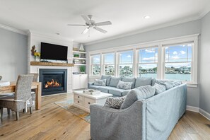 Smart TV, fireplace, DVD player, video library