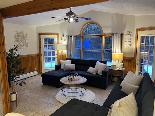 Spectacular Catskill Mountain River Front Custom Log Home