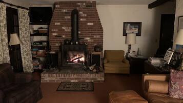 TV connectée, cheminée, jeux vidéo, lecteur de DVD