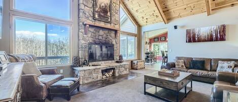 Smart TV, fireplace, DVD player, stereo