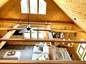 TV connectée, cheminée, livres, chaîne hi-fi