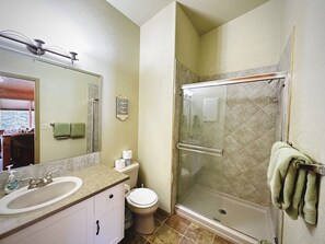 Bathtub, hair dryer, towels